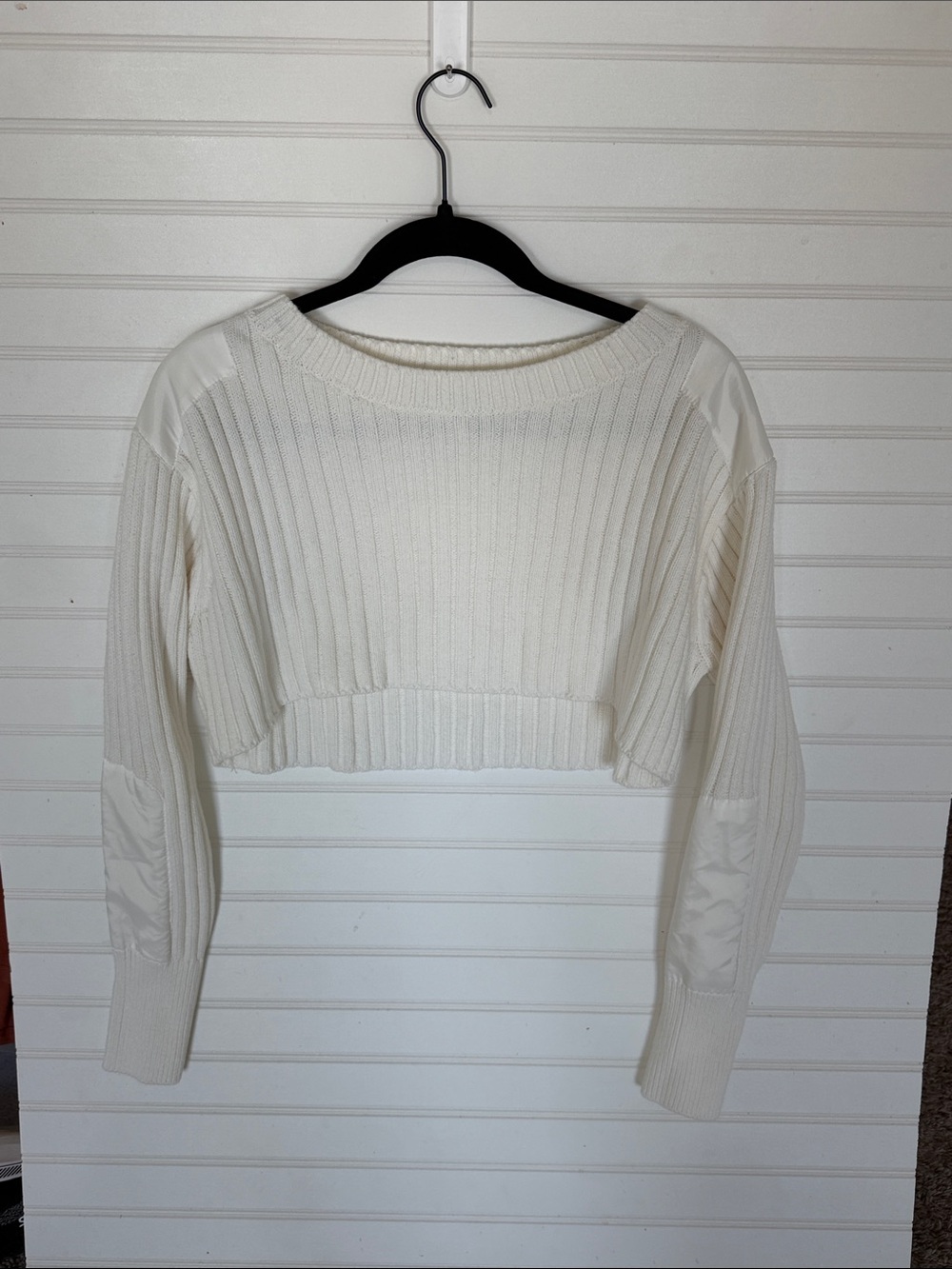 Urban Outfitters White Cropped Ribbed Boatneck Sweater